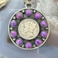 Genuine 1942 90% Silver Mercury Dime Coin w/Purple Dahlia Decorated Unisex Pendant