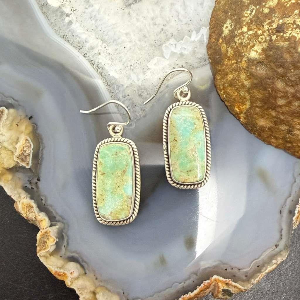 Sterling Silver Southwestern Style Rectangle Turquoise Dangle Earrings For Women