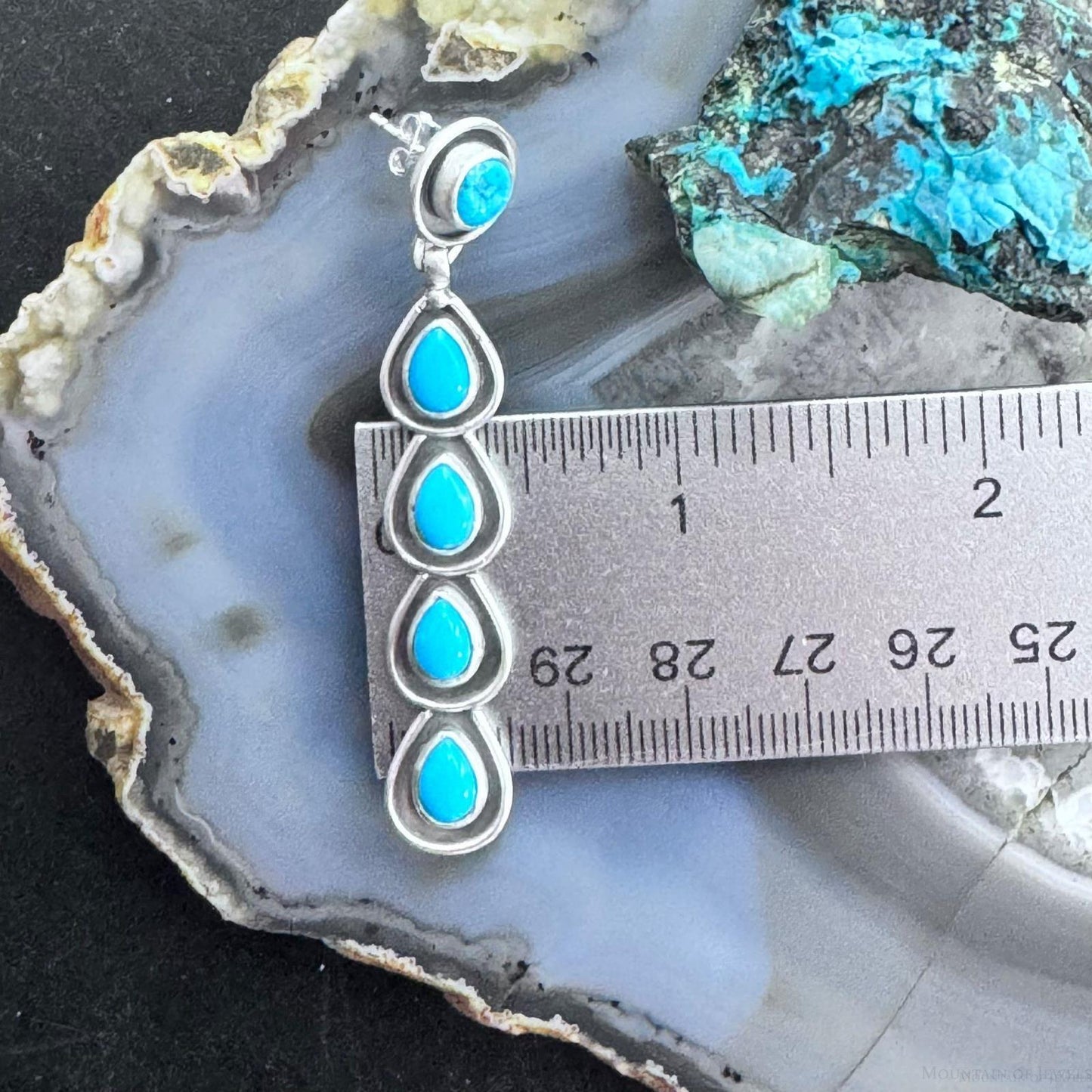 Native American Sterling Silver 5 Turquoise Post Dangle Earrings For Women