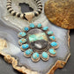 Sterling Silver Southwestern Style Oval Blackjack Turquoise Cluster Pendant For Women