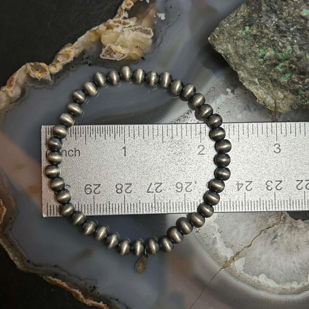 Sterling Silver 5mm Navajo Pearl Beads Stretch Bracelet For Women