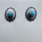 Sterling Silver Repousse Oval Concho with Turquoise Stud Earrings For Women