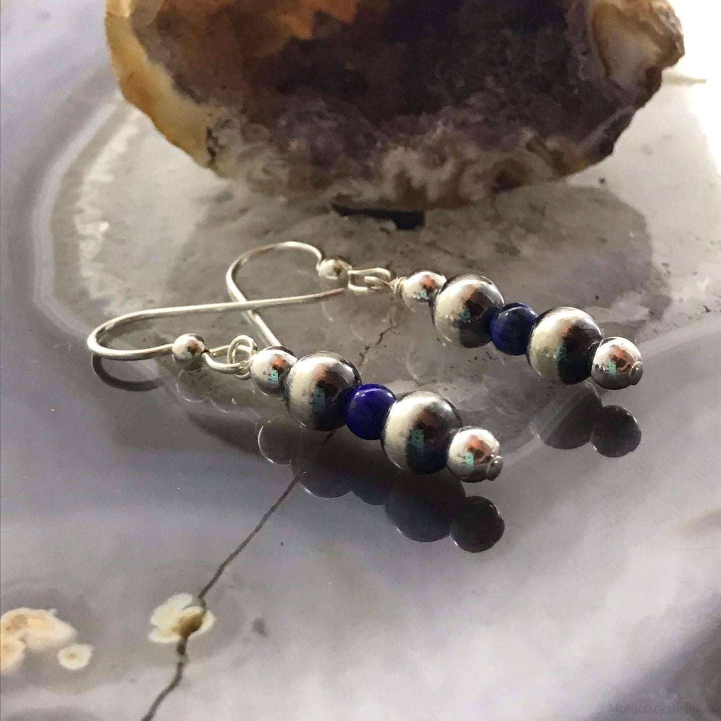 Carolyn Pollack Sterling Silver Navajo Pearl & Lapis Bead Dangle Earrings For Women