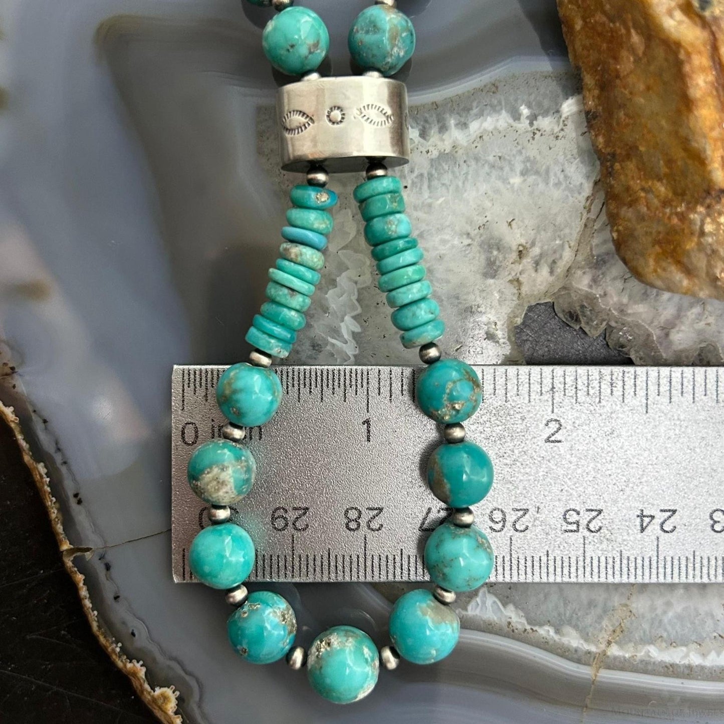Sterling Silver Southwestern Style Turquoise Beads & Sterling Beads 26"-28" Necklace For Women