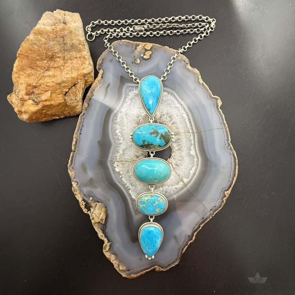 Sterling Silver Southwestern Style Kingman Turquoise 32" Necklace For Women #1
