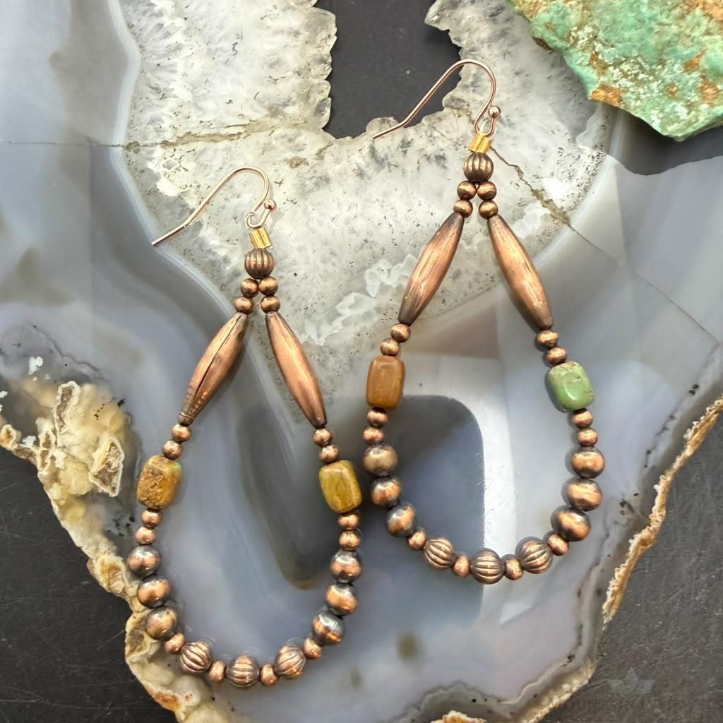Southwestern Style Copper 3-5mm Navajo Pearl Beads Dangle Earrings For Women