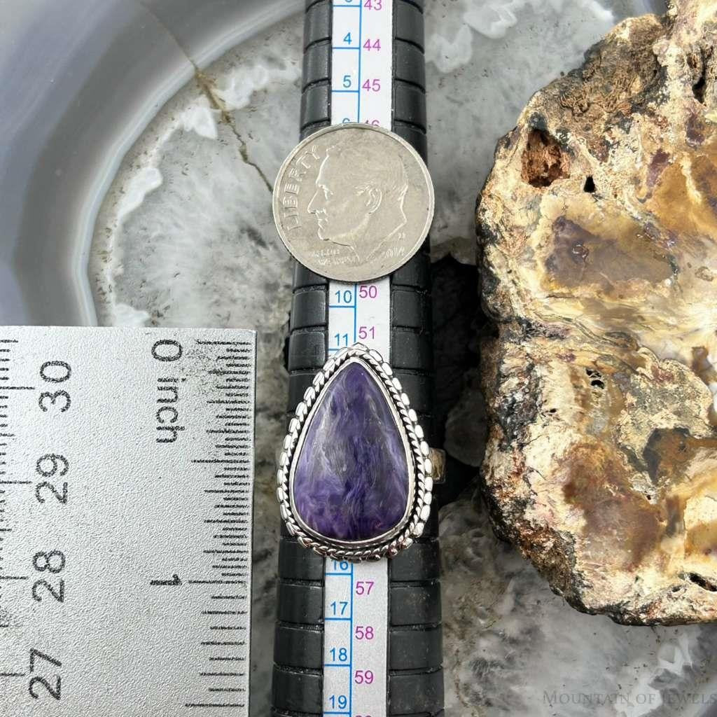 Sterling Silver Southwestern Style Teardrop Charoite Ring Size 7 For Women