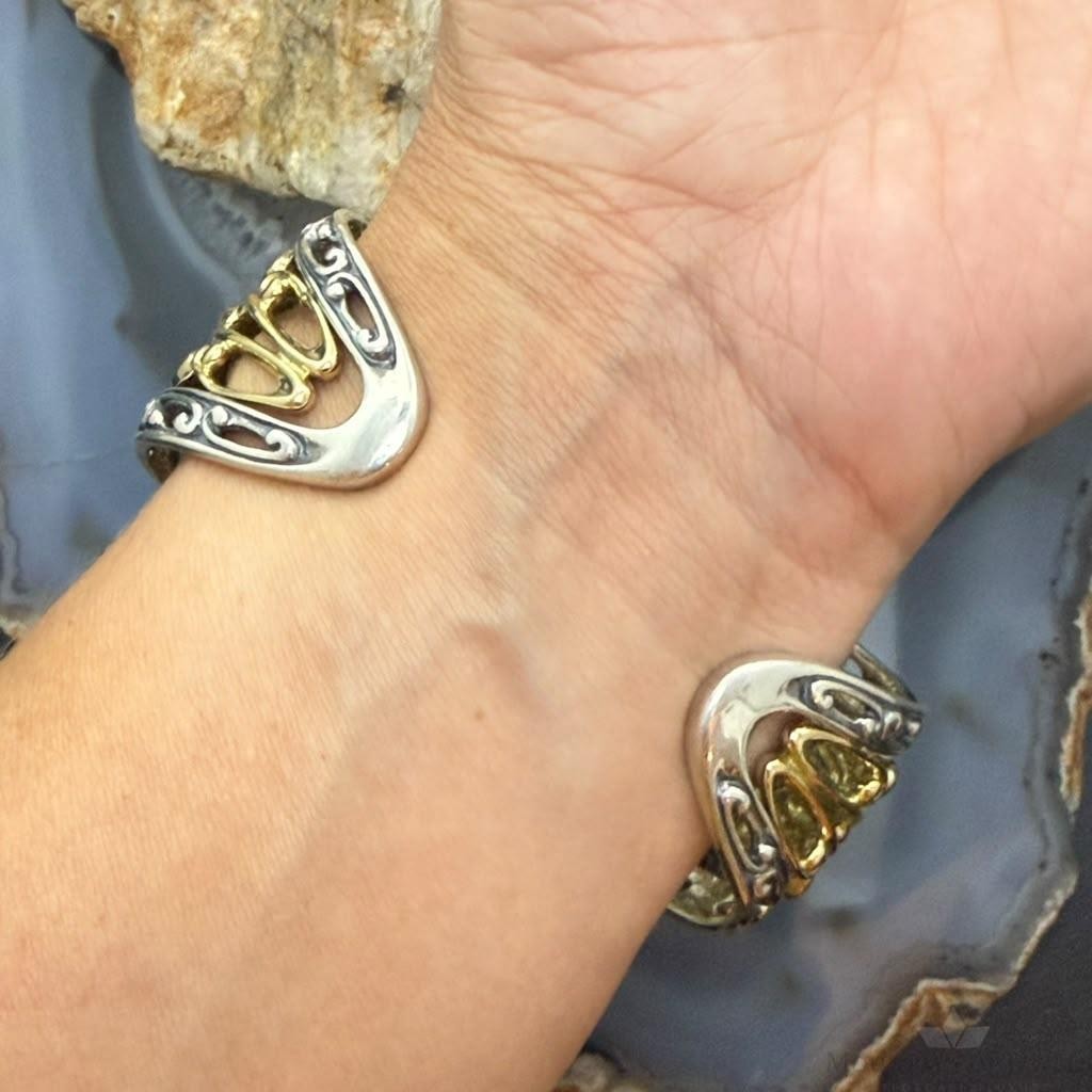 Carolyn Pollack Sterling Silver & Brass Marquise Coral Doublet Swirl Bracelet For Women