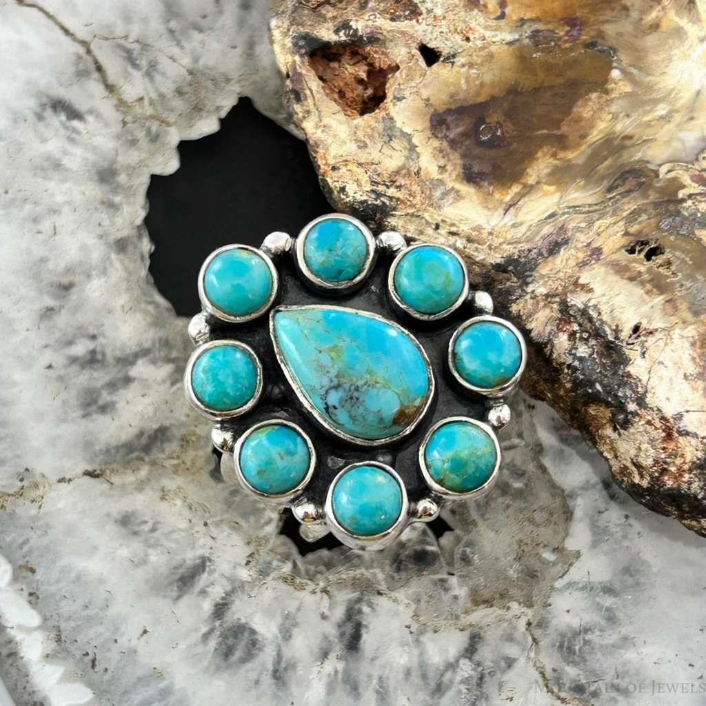 Sterling Southwestern Style Mohave Turquoise Cluster Ring Size 8 For Women #1