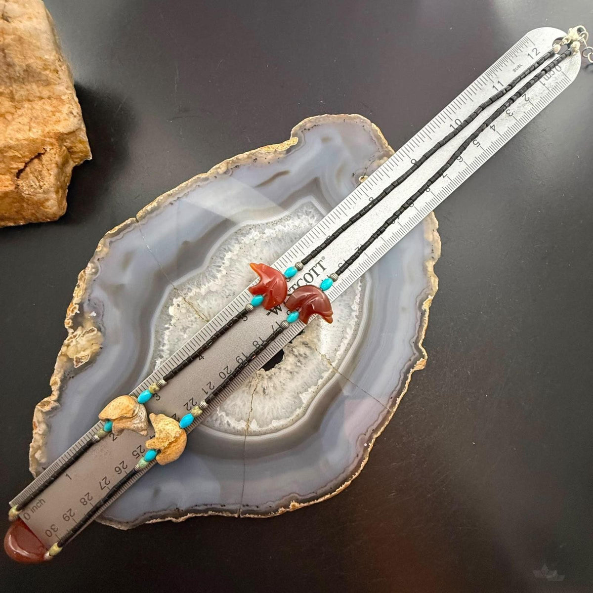 Shube Dakota West Fetish Bear Onyx & Turquoise Beads 24"-27" Necklace For Women
