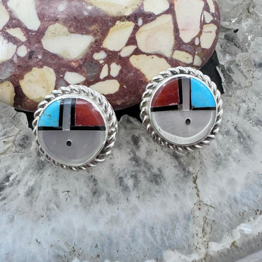 Ola Eriacho Sterling Silver Multistone Inlay Sunface Stud Earrings For Women #1