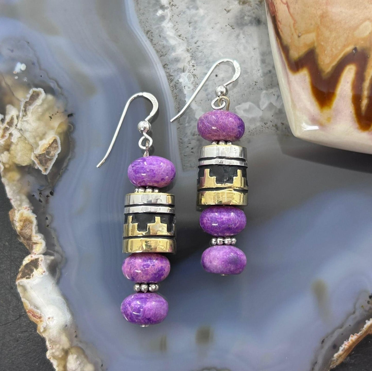 Tommy & Rosita Singer Sterling Silver Charoite Bead Dangle Earrings For Women