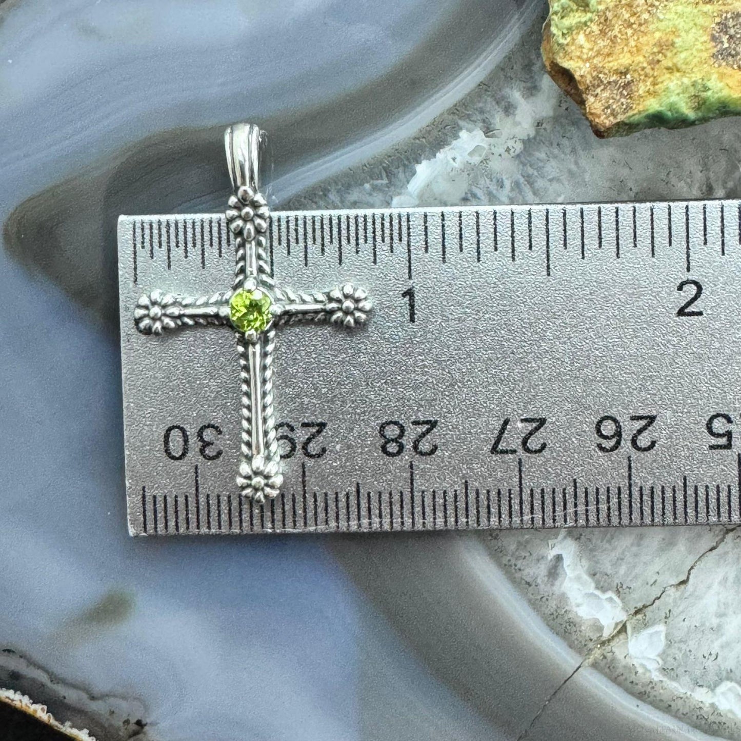 Carolyn Pollack Sterling Silver Peridot Dot Decorated Cross Pendant For Women