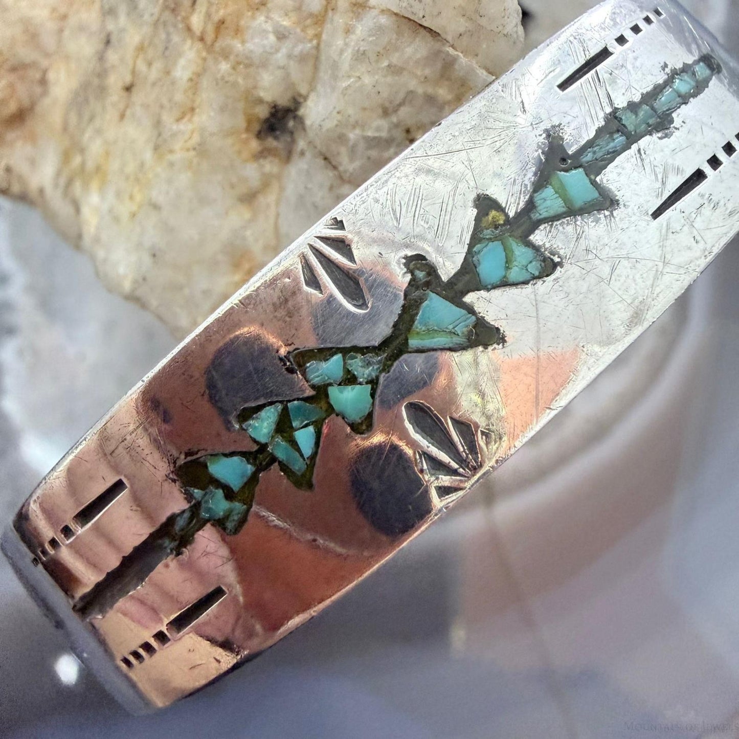 Gibson Gene Navajo Native American Silver Turquoise Chip Inlay Bracelet (As Is)