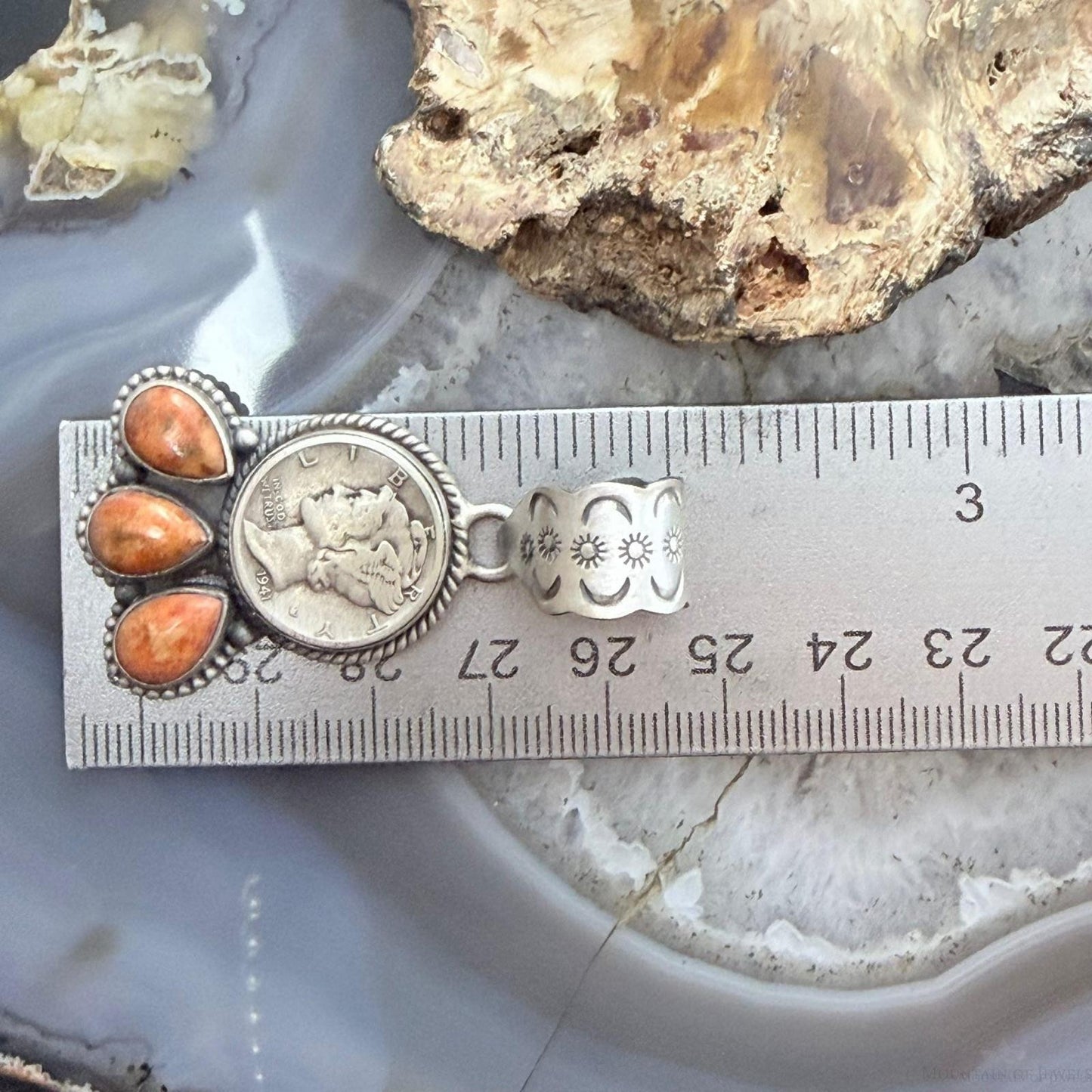 Genuine 1941 90% Silver Mercury Dime Coin w/Teardrop Spiny Oyster Unisex Pendant