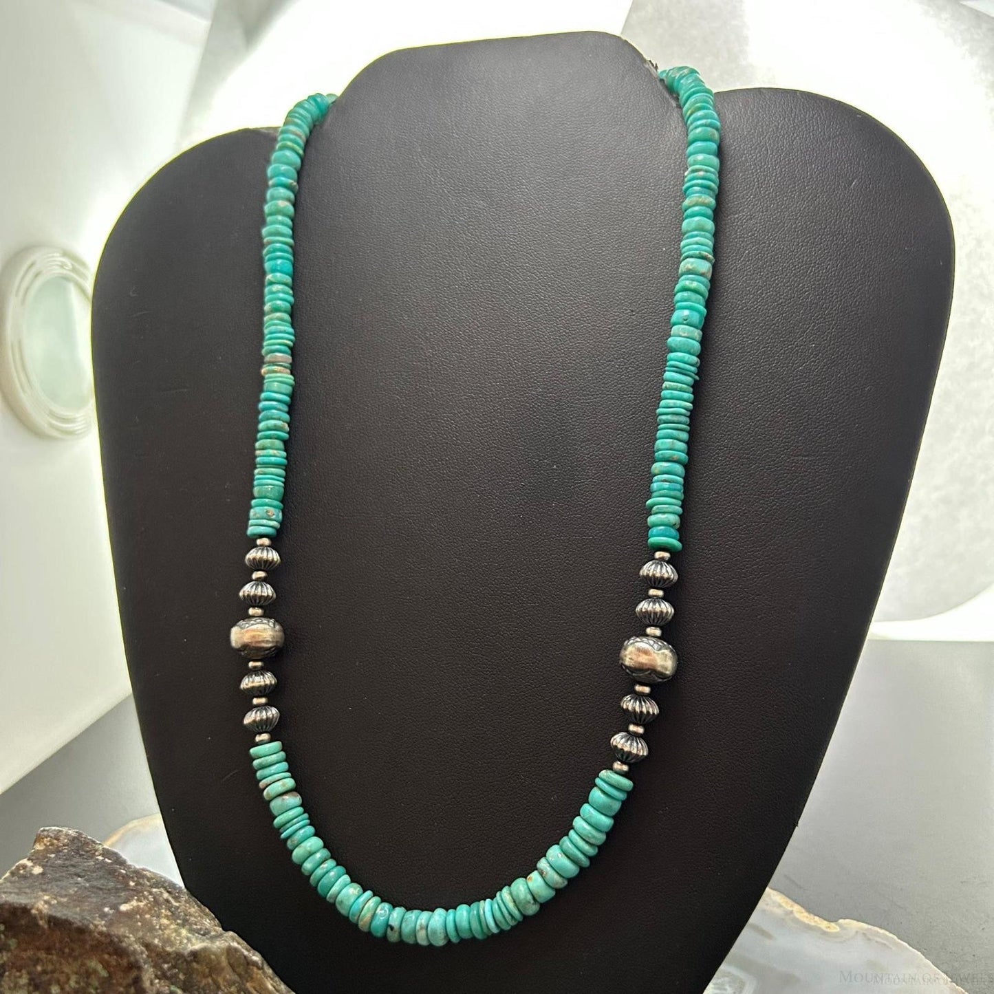 Sterling Silver Southwestern Style Blue Turquoise Beads & Sterling Beads 18"-20" Necklace