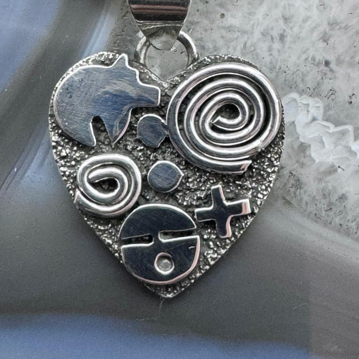 Alex Sanchez Native American Sterling Silver Petroglyph Heart Pendant For Women #1