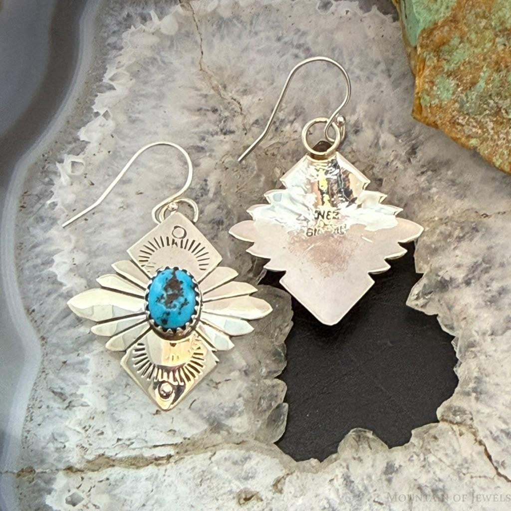 Michael Nez Navajo Sterling Silver Turquoise Pueblo Life Dangle Earrings For Women