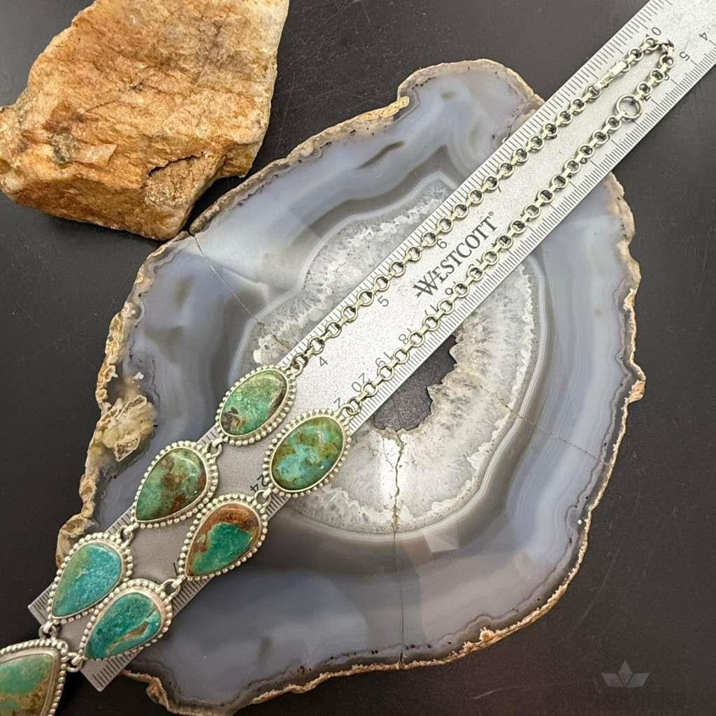 Sterling Silver Southwestern Style Royston Turquoise Lariat 30" Necklace For Women