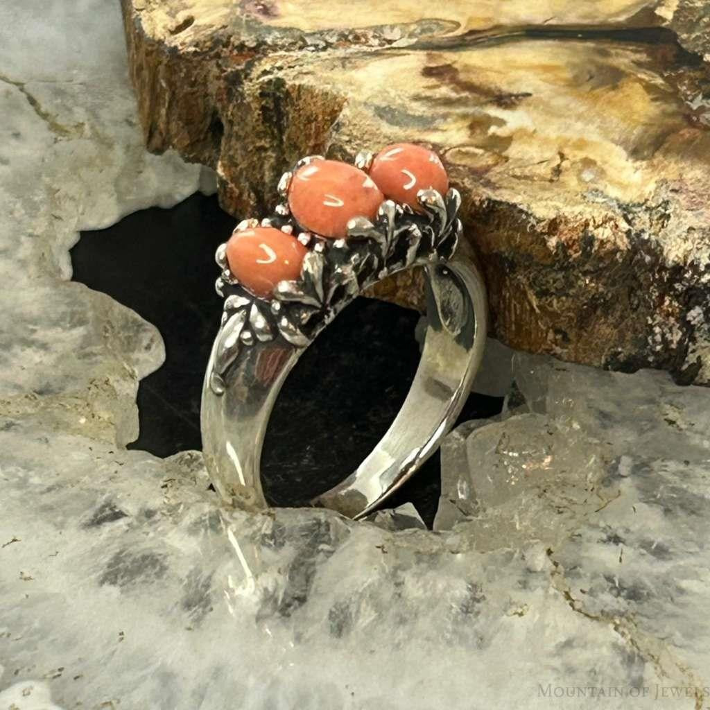 Carolyn Pollack Sterling Silver 3 Oval Angel Skin Coral Ring Size 6 For Women
