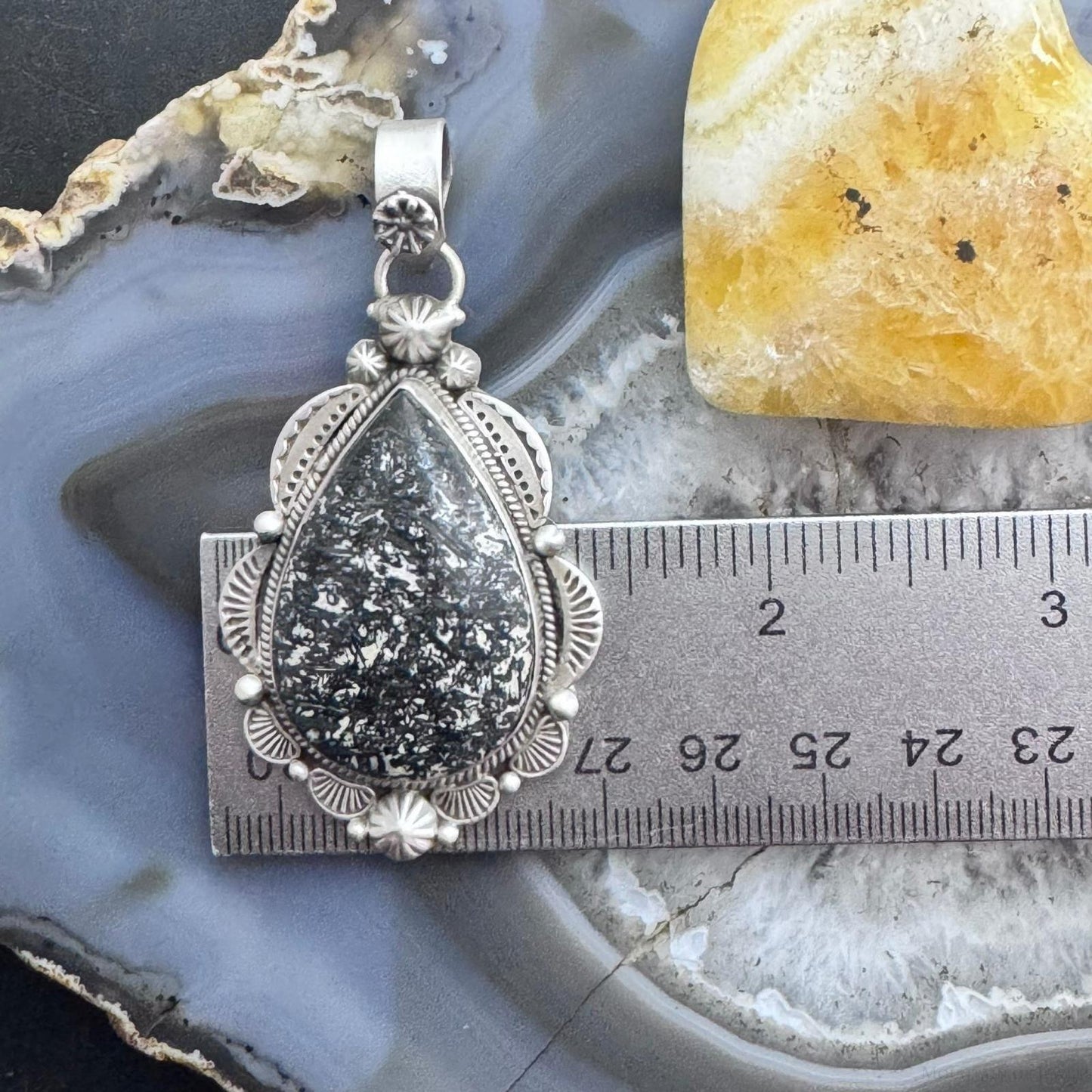 Sterling Silver Southwestern Style Teardrop Petrified Wood Decorated Pendant For Women
