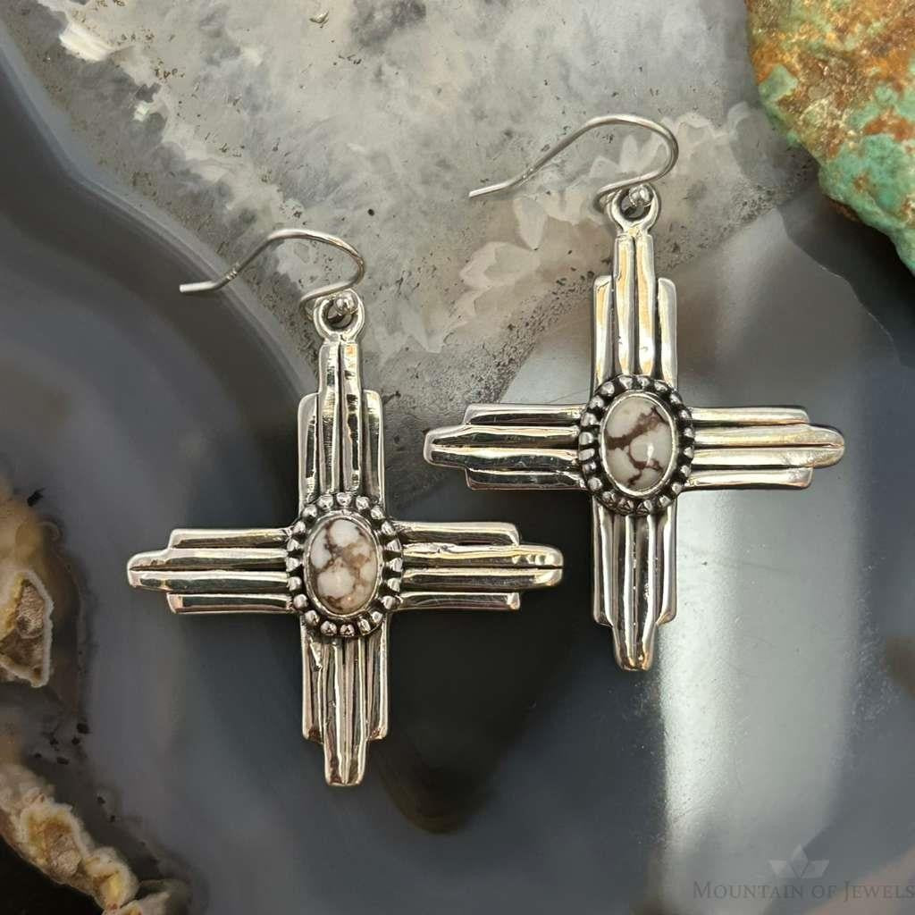 Sterling Silver Southwestern Style Round Wild Horse Zia Dangle Earrings For Women