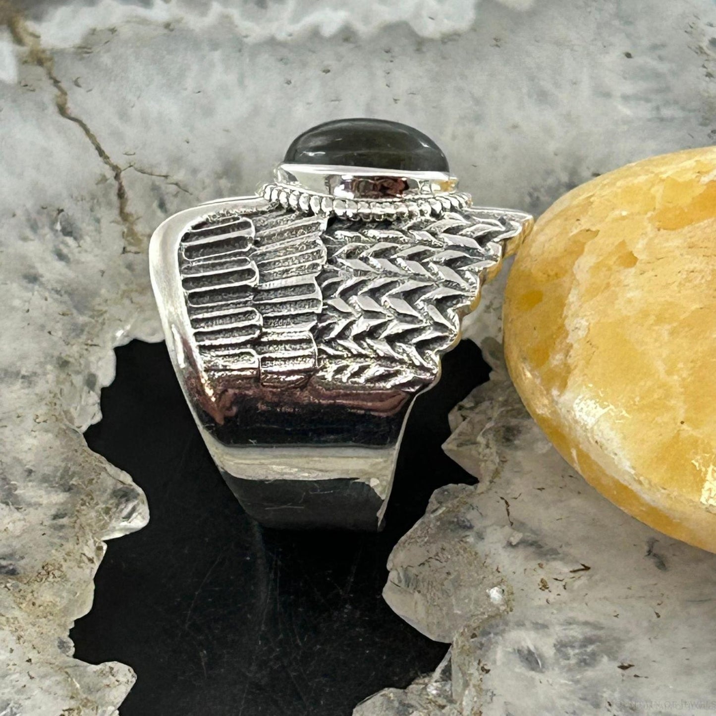Sterling Silver Southwestern Style Labradorite Decorated Wing Ring For Women