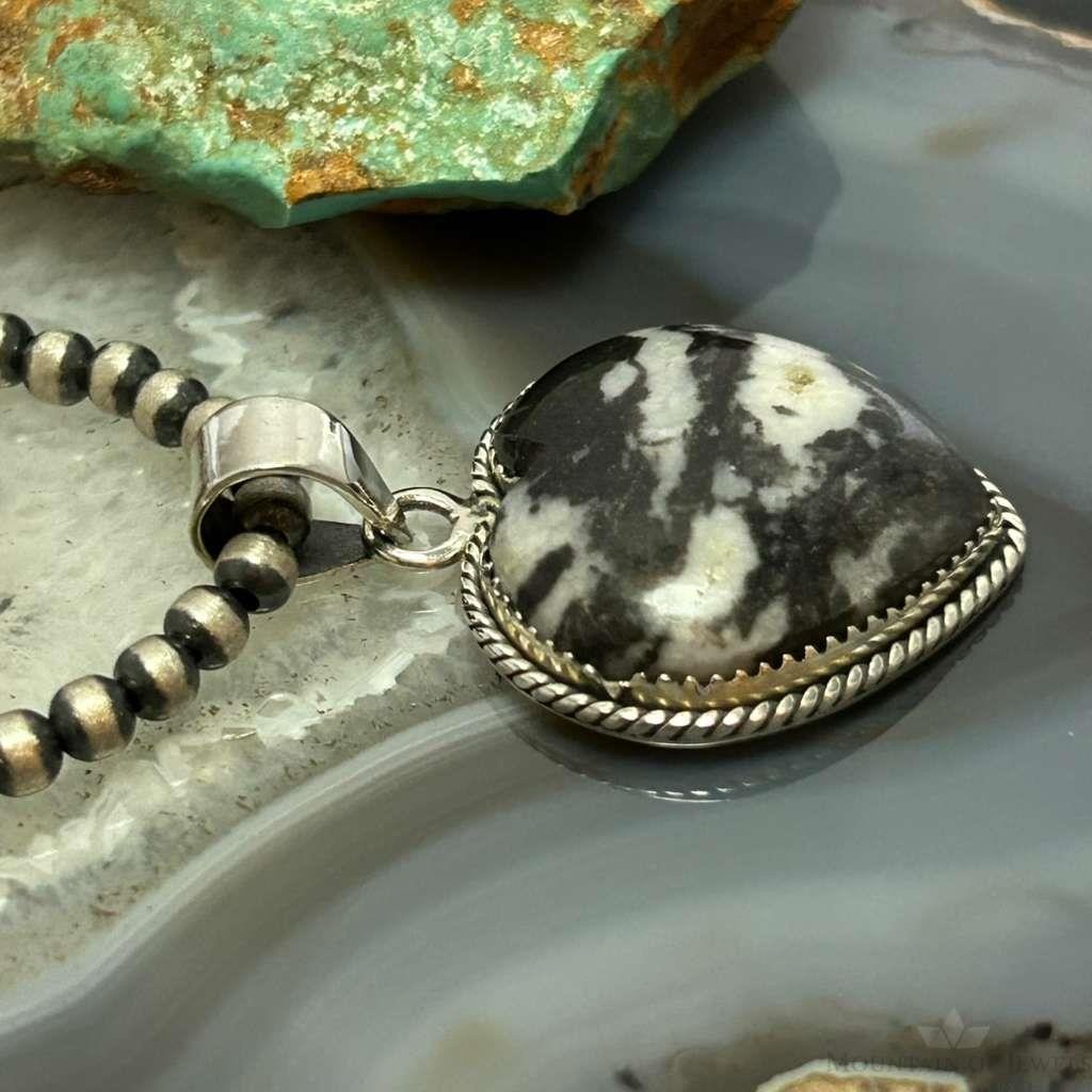 Sterling Silver Southwestern Style White Buffalo Heart Pendant For Women #2
