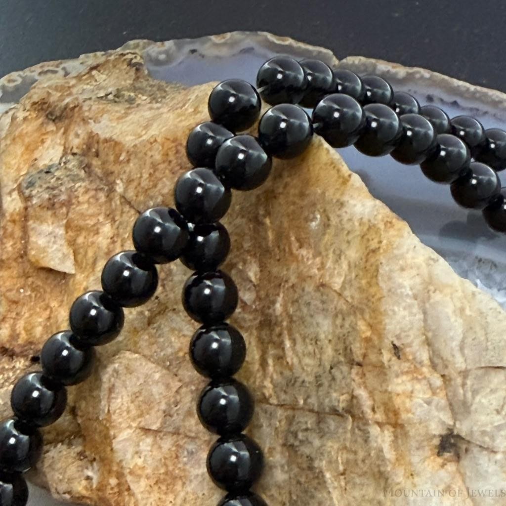 Sterling Silver Southwestern Style 6mm Onyx Beads 18" Necklace For Women