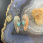 Signed Native American Sterling Silver Leaf Turquoise Dangle Earrings For Women