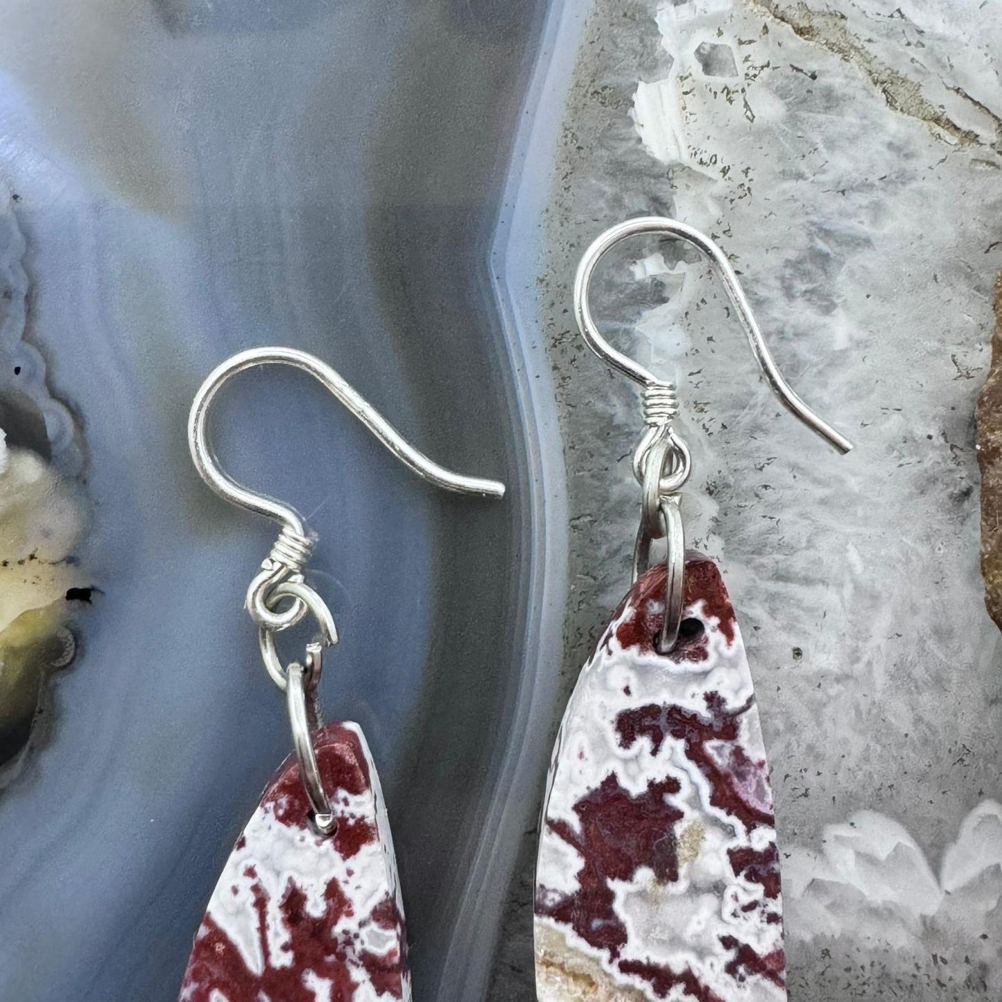 Sterling Silver Half-moon Red River Jasper Slab Dangle Earrings For Women #235