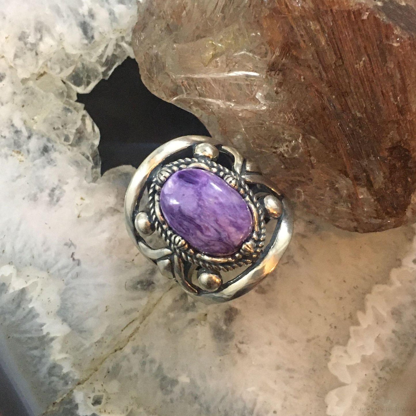 Carolyn Pollack Southwestern Style Sterling Silver Charoite Decorated Ring For Women