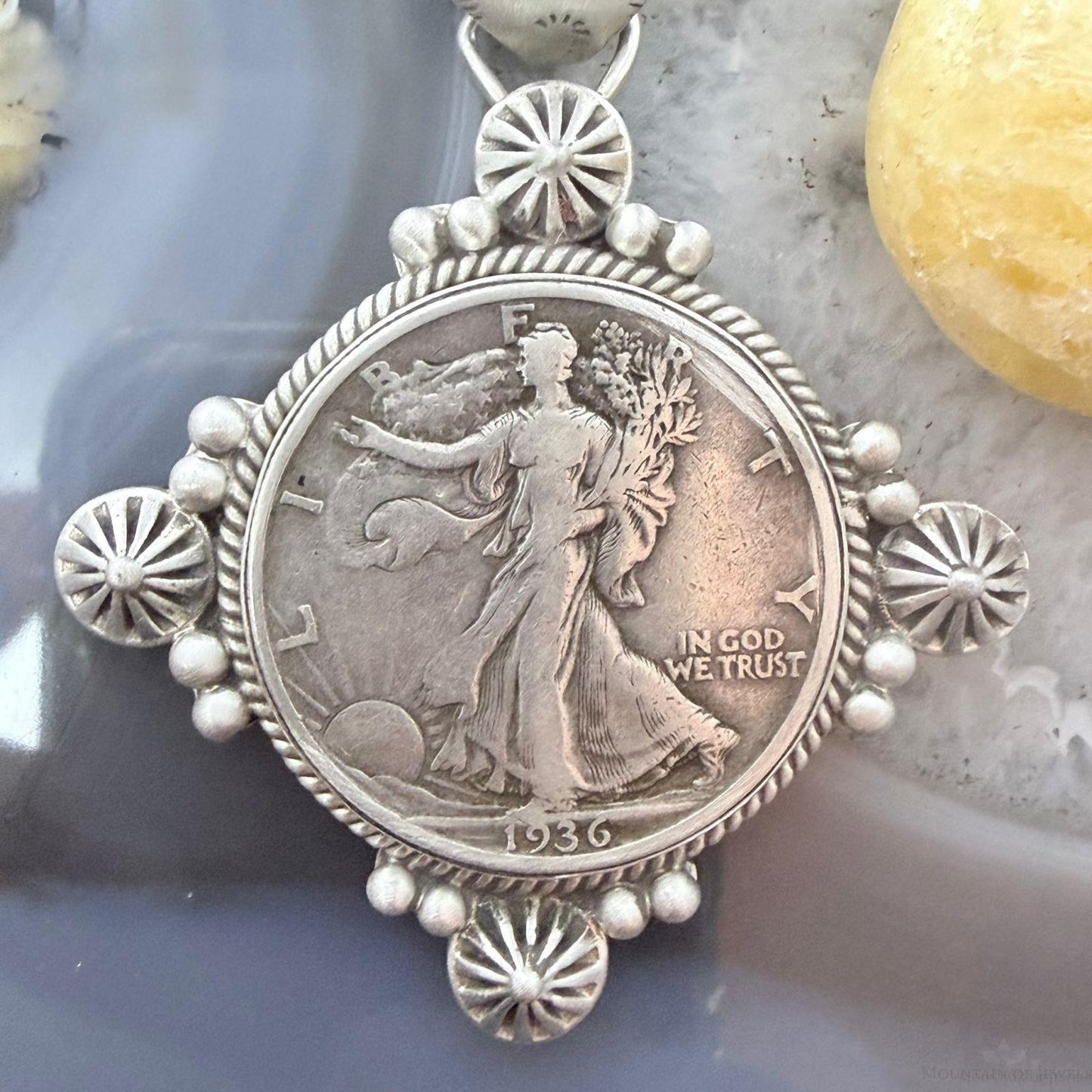 1936 Genuine 90% Silver US Walking Liberty Half Dollar Decorated Unisex Pendant