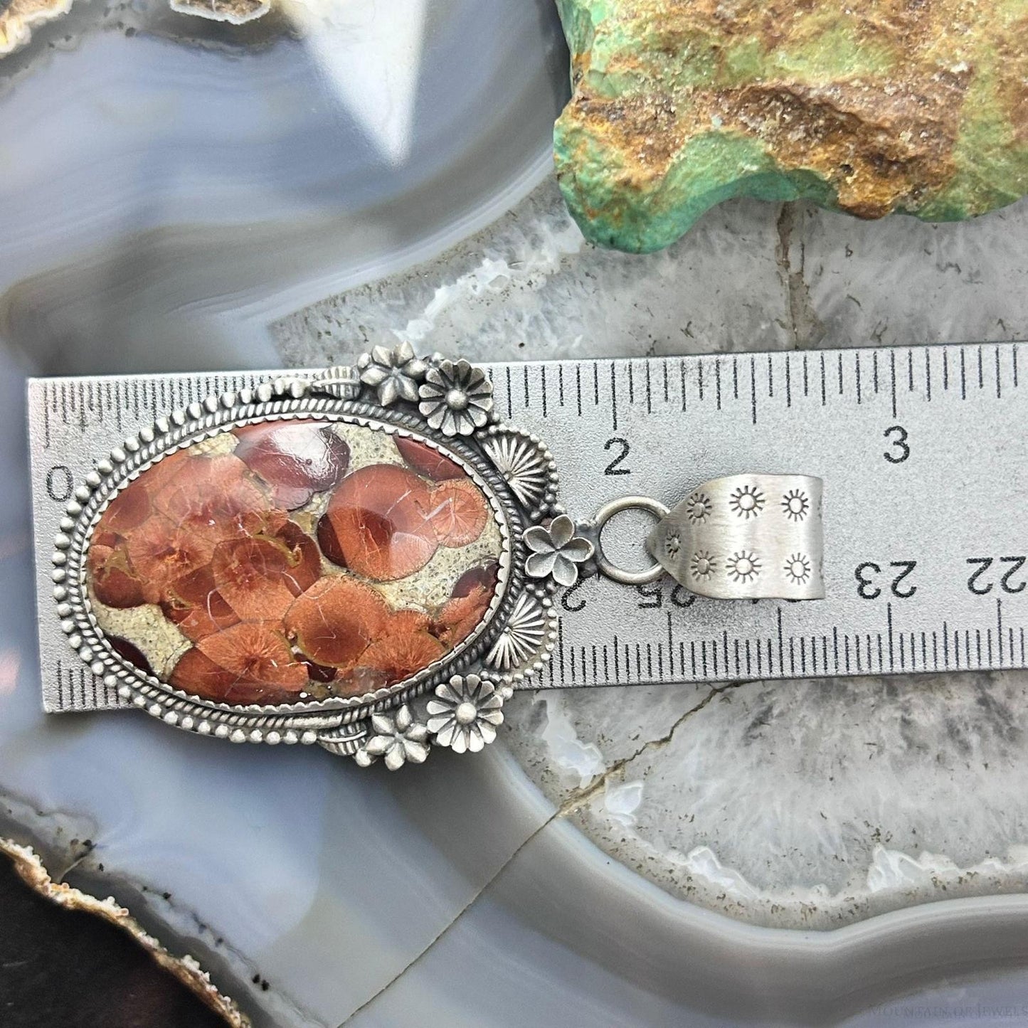 Sterling Silver Southwestern Style Oval Peanut Obsidian Decorated Pendant For Women
