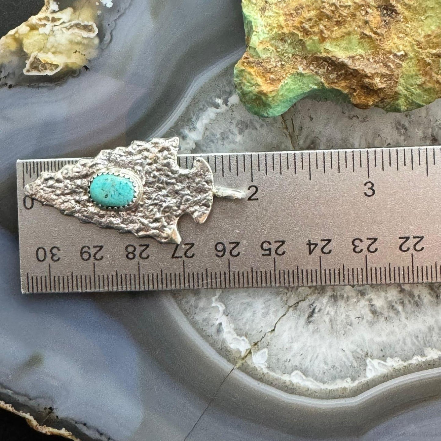 Gary Custer Native American Navajo Sterling Silver Tufa Cast Turquoise Arrowhead Unisex Pendant #2