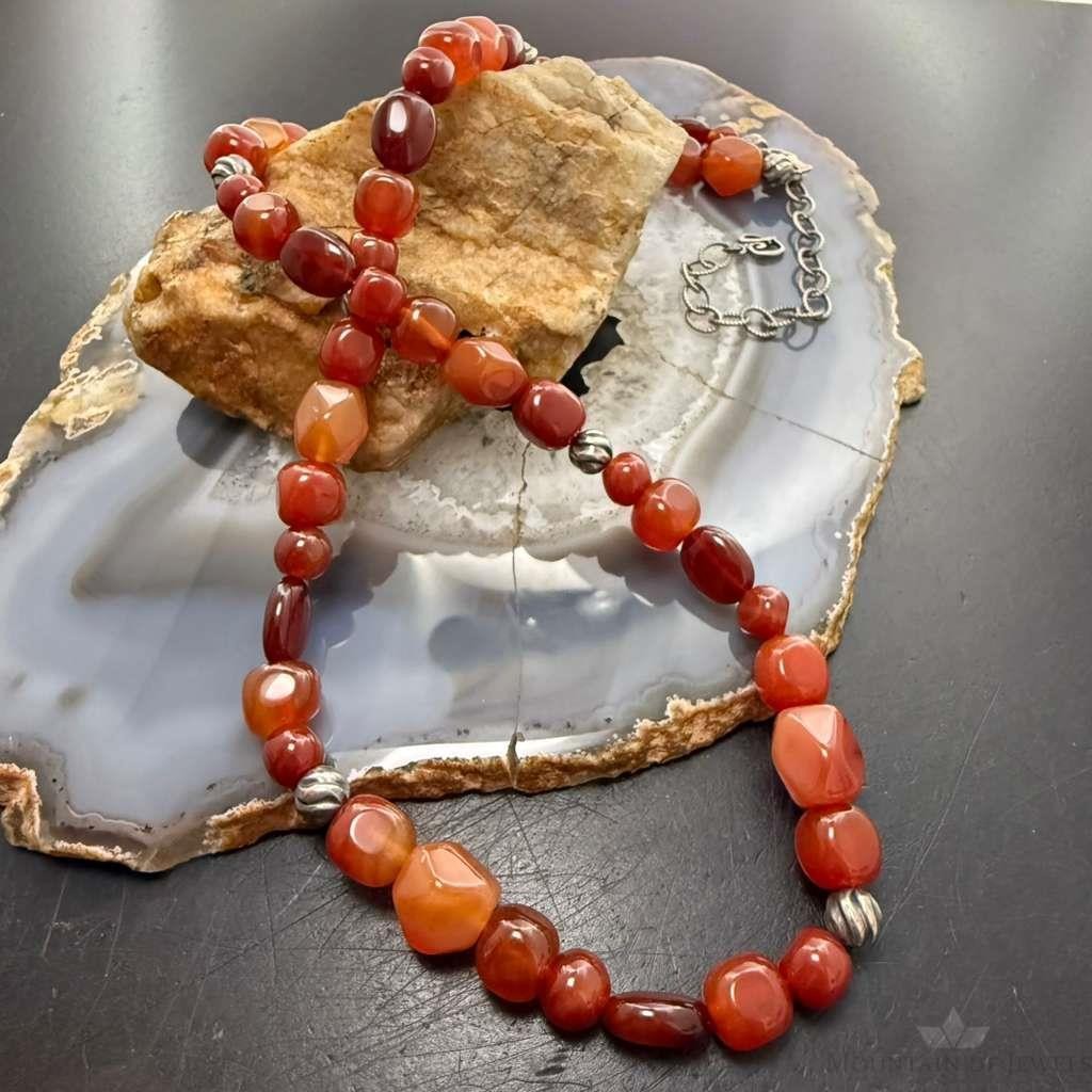 Carolyn Pollack Sterling Silver Carnelian & 9 Swirl Beads 23"-26" Necklace For Women