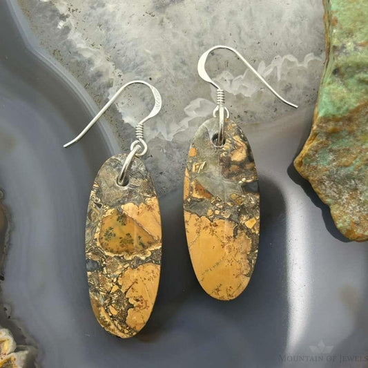 Sterling Silver Oval Maligano Jasper Slab Dangle Earrings For Women #530