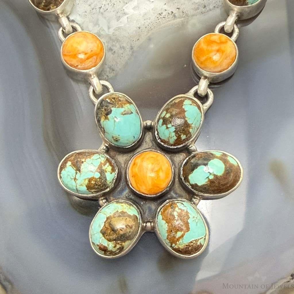 Sterling Silver Southwestern Style Turquoise & Spiny Oyster 21" Necklace For Women