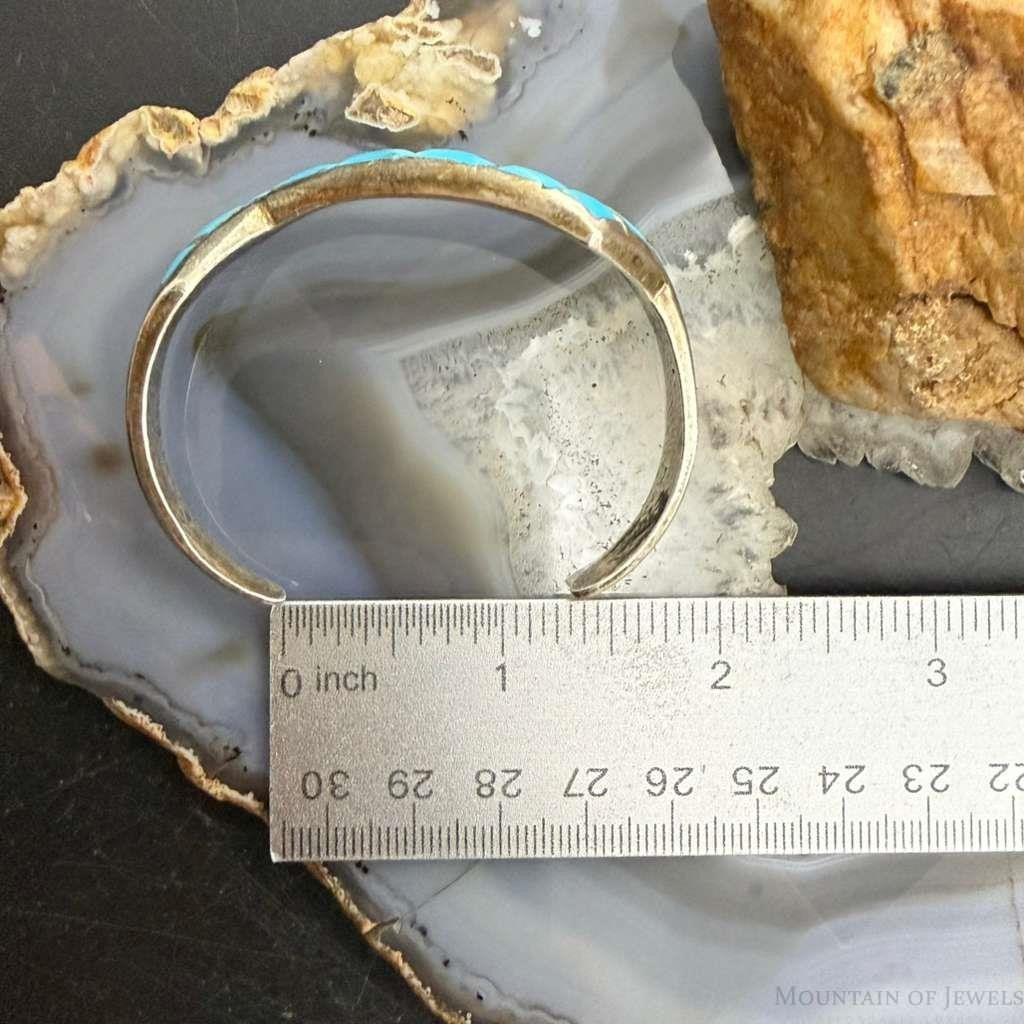 Vintage Native American Silver Inlay Turquoise Zigzag Bracelet For Women