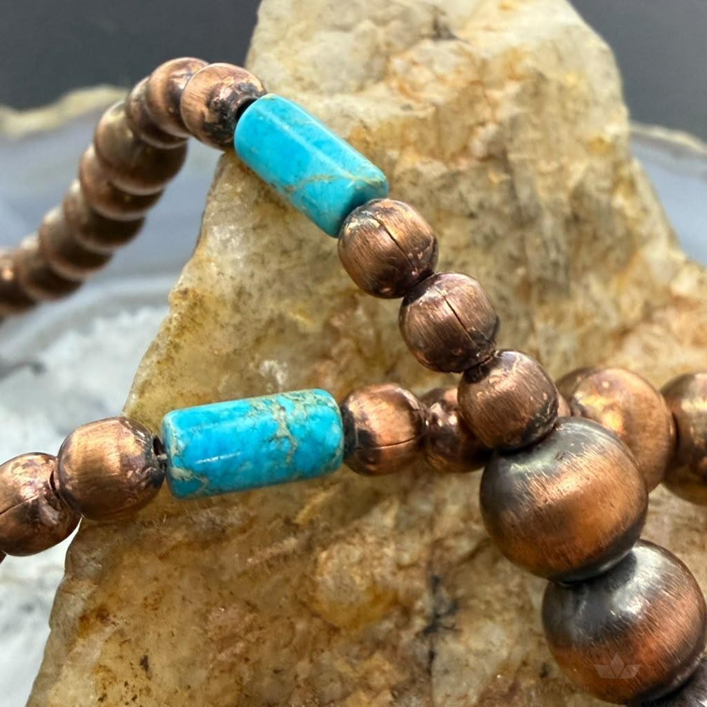 Southwestern Style Copper Navajo Pearl & Cylinder w/Sediment Jasper 18" Necklace For Women