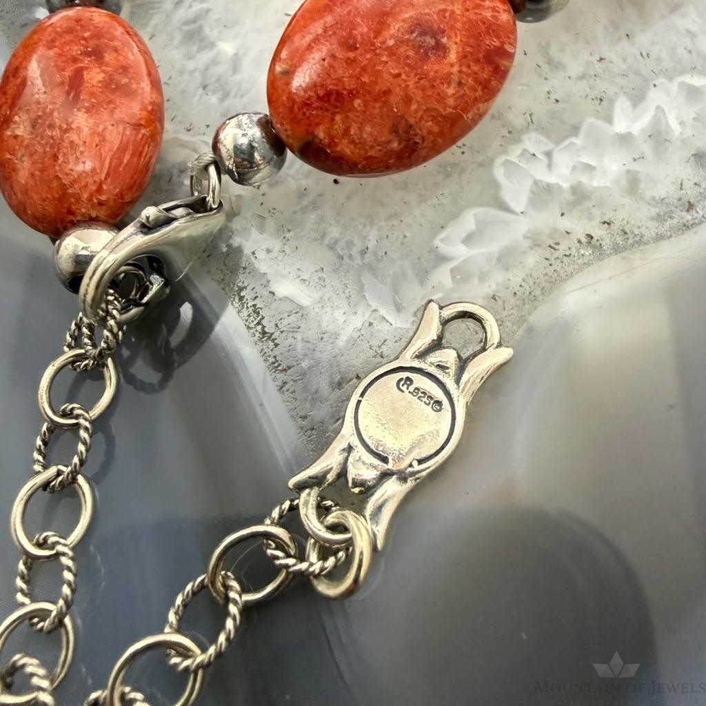 Carolyn Pollack Sterling Silver Oval Coral Beads 17"-20" Necklace For Women