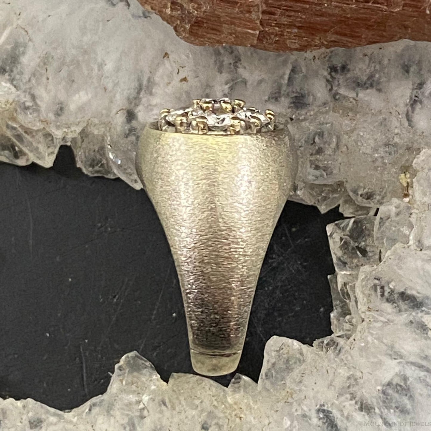 14K White Gold Brushed w/Diamonds Ring Size 6.5 For Women