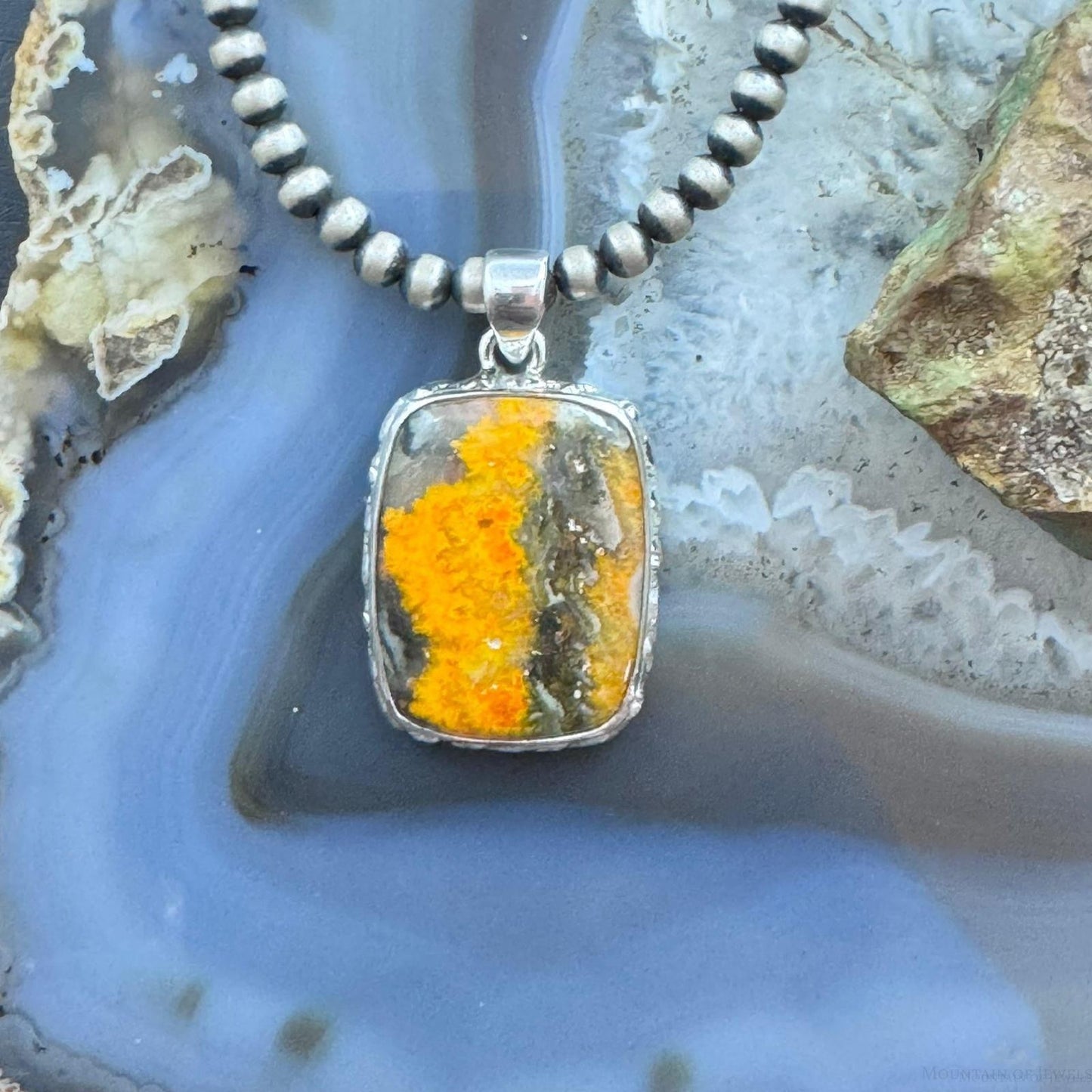 Sterling Silver Southwestern Style Rectangle Eclipse Jasper Pendant For Women