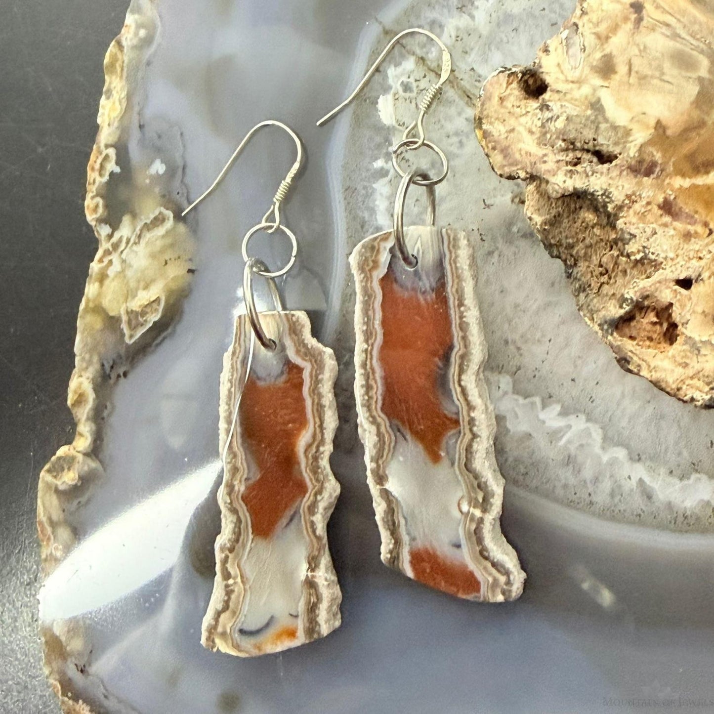 Sterling Silver Agate Slab Dangle Earrings For Women #406