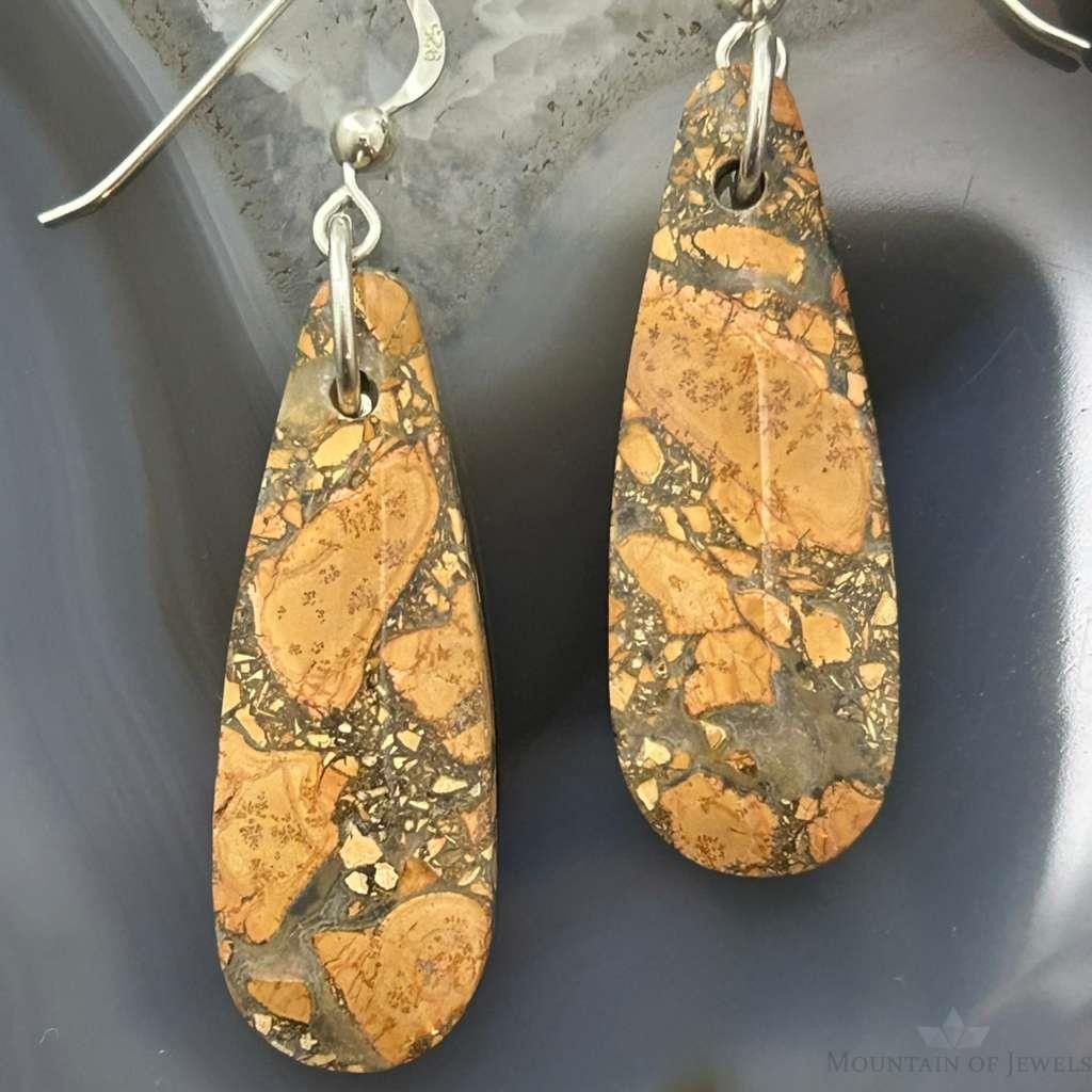 Sterling Silver Teardrop Maligano Jasper Slab Dangle Earrings For Women #531