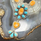 Sterling Silver Southwestern Style Spiny Oyster&Turquoise Cluster Lariat 23.5" Necklace For Women