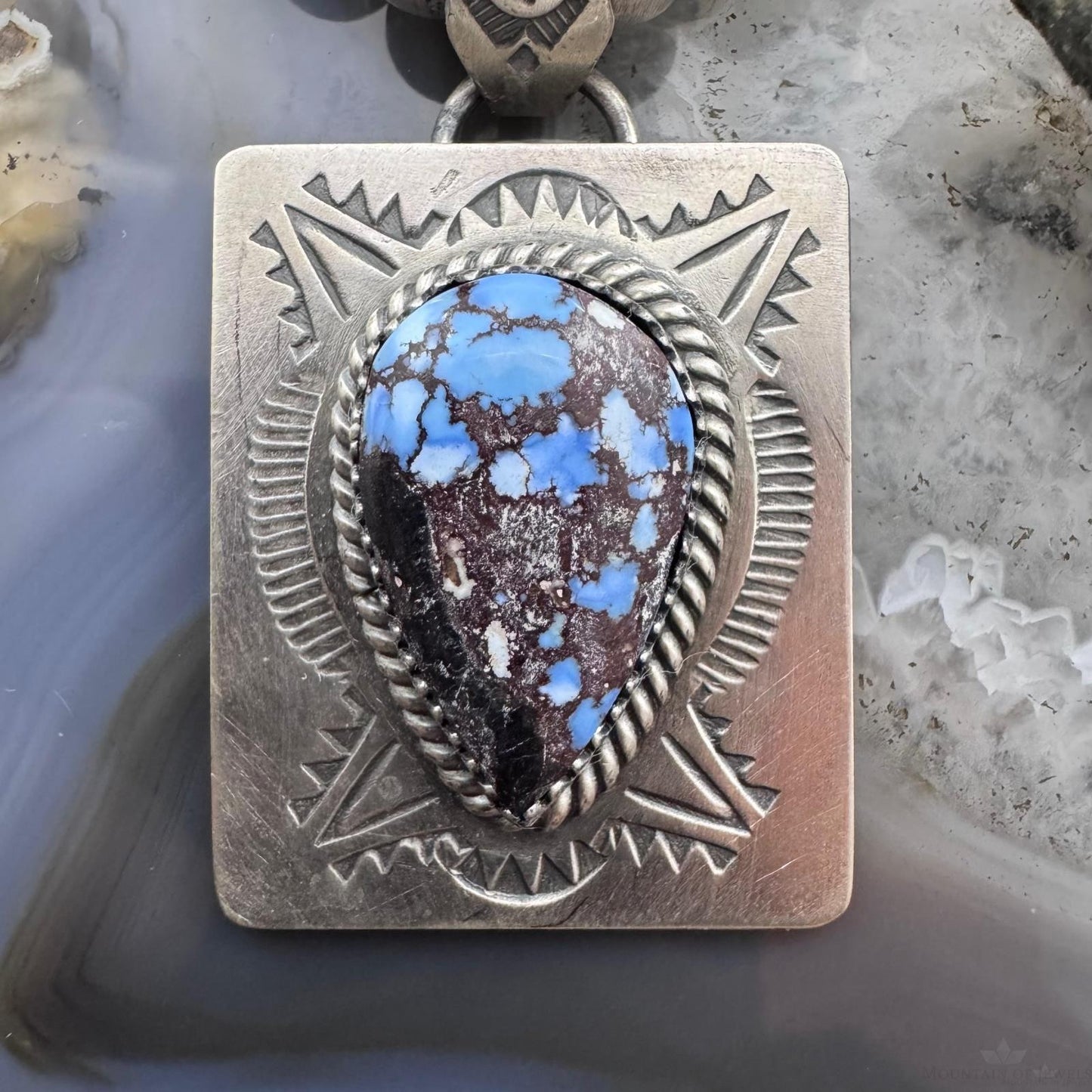 Native American Sterling Silver Teardrop Golden Hill Turquoise Decorated Pendant #1