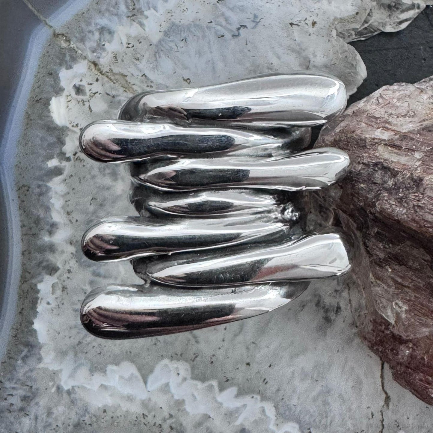 Sterling Silver Electroform Abstract Fashion Ring For Women, Taxco Mexico