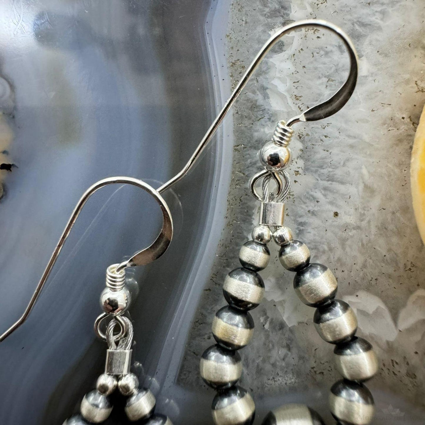 Sterling Silver Graduated Navajo Pearl Beads Hoop Dangle Earrings For Women