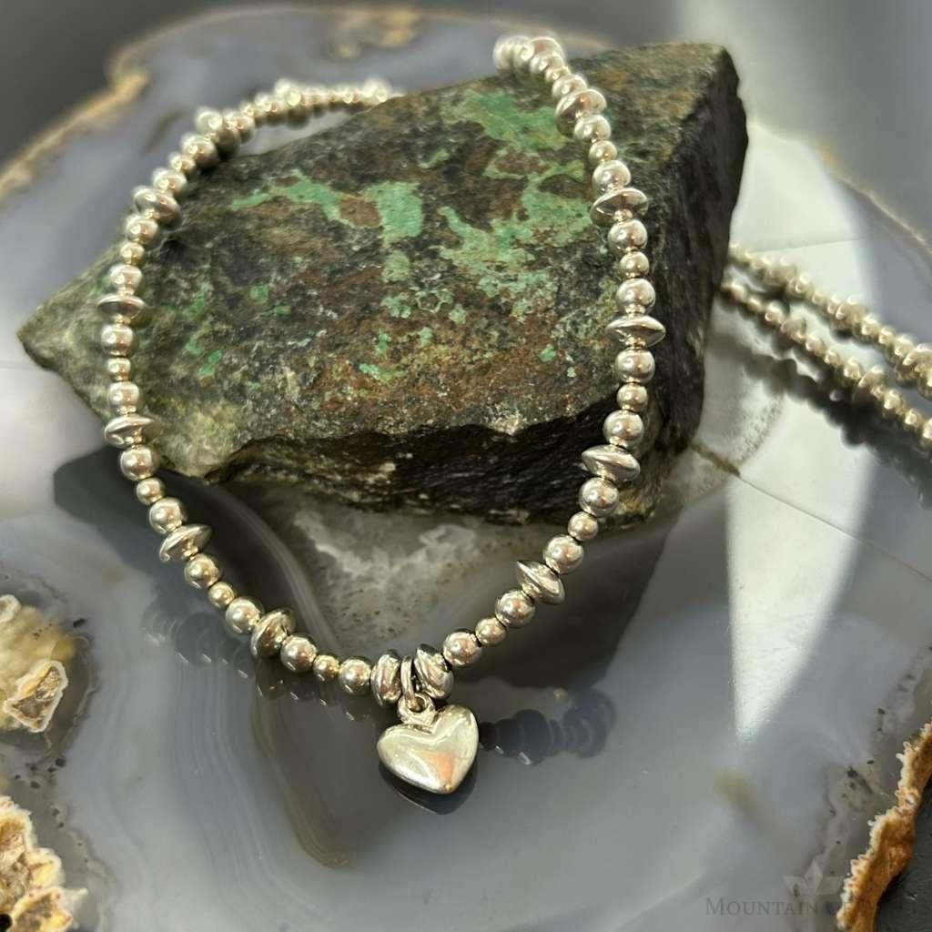 Carolyn Pollack Sterling Silver 4-6mm Beads w/Tiny Heart Pendant 17" Necklace For Women